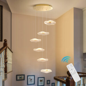 LED Pendant Light Hotel Stair Chandelier Lighting Home Gold Lamps 6 Shade Dimmable