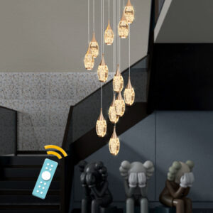 Stair Chandelier Lighting Crystal Home Pendant Light Hotel Large Ceiling Lamp 12 Heads 84W Remote