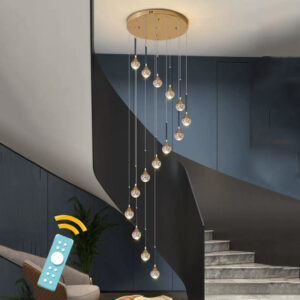 Stair Chandelier Lighting Home Crystal Pendant Light Bar Large Ceiling Lamp 15 Heads 75W Remote