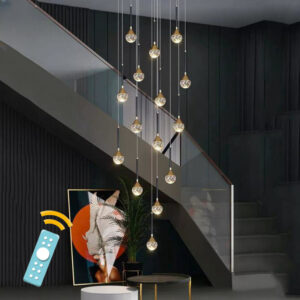 Crystal Stair Chandelier Lighting Home Pendant Light Bar Large Ceiling Lamp 15 Heads 75W Remote