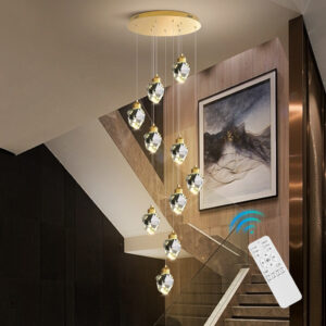 Stair Chandelier Lighting Hotel Crystal Pendant Light Home Bar Ceiling Lamp 10 Heads 55W Remote