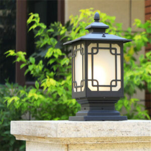Garden Pillar Lamp Yard Glass Post Lighting Outdoor Pillar Lamps Home Black Post Light 46cm