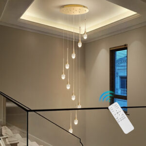 Stair Chandelier Lighting Home Crystal Pendant Light Hotel Bar Ceiling Lamp 10 Heads 60W Remote
