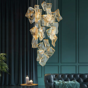 Stair Chandelier Lighting LED Kitchen Pendant Light Bar Ceiling Lamp 28 Shade Remote