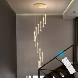 Stair Chandelier Lighting Crystal Hotel Pendant Light Home Ceiling Lamp 12 Heads 72W Remote