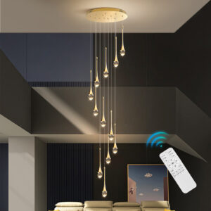 Stair Chandelier Lighting Home Crystal Pendant Light Hotel Bar Ceiling Lamp 12 Heads 72W Remote