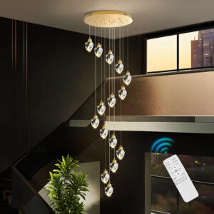 Stair Chandelier Lighting Crystal Hotel Pendant Light Home Bar Ceiling Lamp 15 Heads 85W Remote