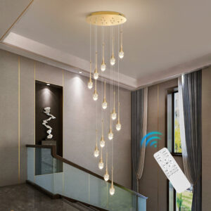 Stair Chandelier Lighting Crystal Hotel Pendant Light Bar Home Ceiling Lamp 15 Heads 90W Remote