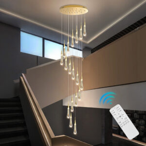 Stair Chandelier Lighting Hotel Crystal Pendant Light Home Ceiling Lamp Rain Drop 18 Heads 90W Remote