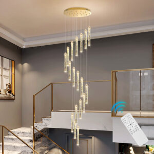 Stair Chandelier Lighting Crystal Hotel Pendant Light Bar Home Ceiling Lamp 18 Heads 108W Remote