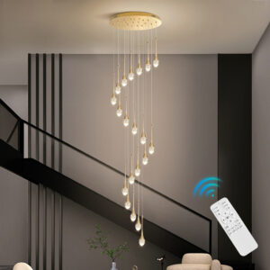Stair Chandelier Lighting Crystal Hotel Pendant Light Home Shop Ceiling Lamp 20 Heads 120W Remote