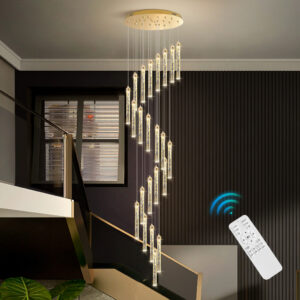 Stair Chandelier Lighting Crystal Hotel Pendant Light Bar Home Ceiling Lamp 23 Heads 138W Remote