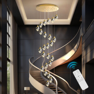 Stair Chandelier Lighting Crystal Hotel Pendant Light Home Shop Ceiling Lamp 24 Heads 125W Remote