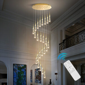 Stair Chandelier Lighting Hotel Crystal Pendant Light Home Ceiling Lamp 24 Heads 120W Remote