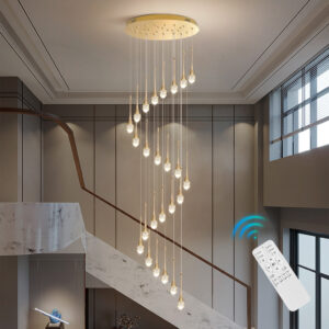 Stair Chandelier Lighting Crystal Large Pendant Light Home Shop Ceiling Lamp 25 Heads 150W Remote
