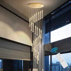 Stair Chandelier Lighting Crystal Home Pendant Light Hotel Bar Ceiling Lamp 25 Heads 150W Remote