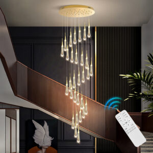 Stair Chandelier Lighting Crystal Large Pendant Light Home Ceiling Lamp 30 Heads 165W Remote