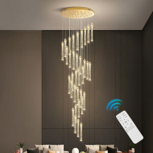 Crystal Stair Chandelier Lighting Home Pendant Light Hotel Bar Ceiling Lamp 33 Heads 198W Remote
