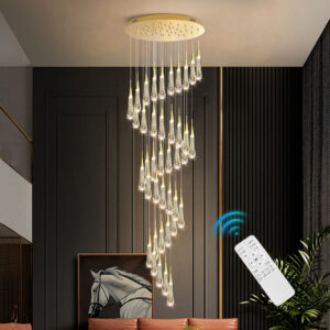 Stair Chandelier Lighting Crystal Large Pendant Light Home Ceiling Lamp 40 Heads 215W Remote