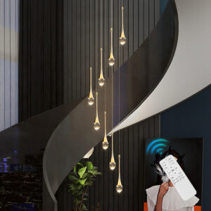 Stair Chandelier Lighting Home Crystal Pendant Light Hotel Bar Ceiling Lamp 8 Heads 48W Remote