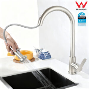 Home Pull Out Faucet Kitchen Mixer Tap Laundry Sink Basin Taps Stainless Steel Brushed Finish