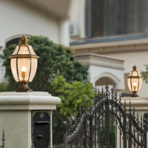 Outdoor Pillar Light Gold Home Post Lamp Copper Garden Pillar Lighting Yard Glass Post Lamps 35cm