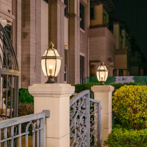 Outdoor Pillar Light Home Gold Post Lamp Copper Garden Pillar Lighting Yard Glass Post Lamps 33cm