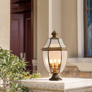 Outdoor Pillar Light Gold Home Post Lamp Garden Copper Pillar Lighting Yard Glass Post Lamps 48cm