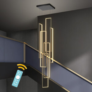 Stair Chandelier Lighting Kitchen Black Pendant Light Home Lamp LED Ceiling Lights Remote 6 Heads