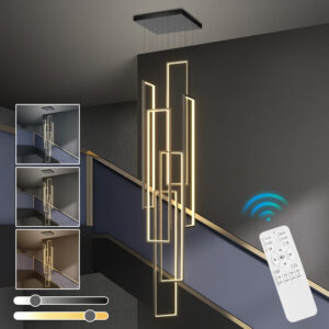 Stair Chandelier Lighting Kitchen LED Pendant Light Home Lamp Black Ceiling Lights Remote 6 Heads