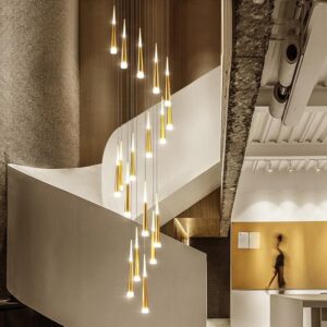 Stair Chandelier Lighting Gold Shop Pendant Light Home LED Lamp Hotel Ceiling Lights 18 Heads